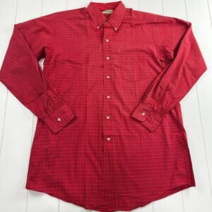 L.L. Bean vintage men's red check plaid button-down shirt size large Tall LT USA